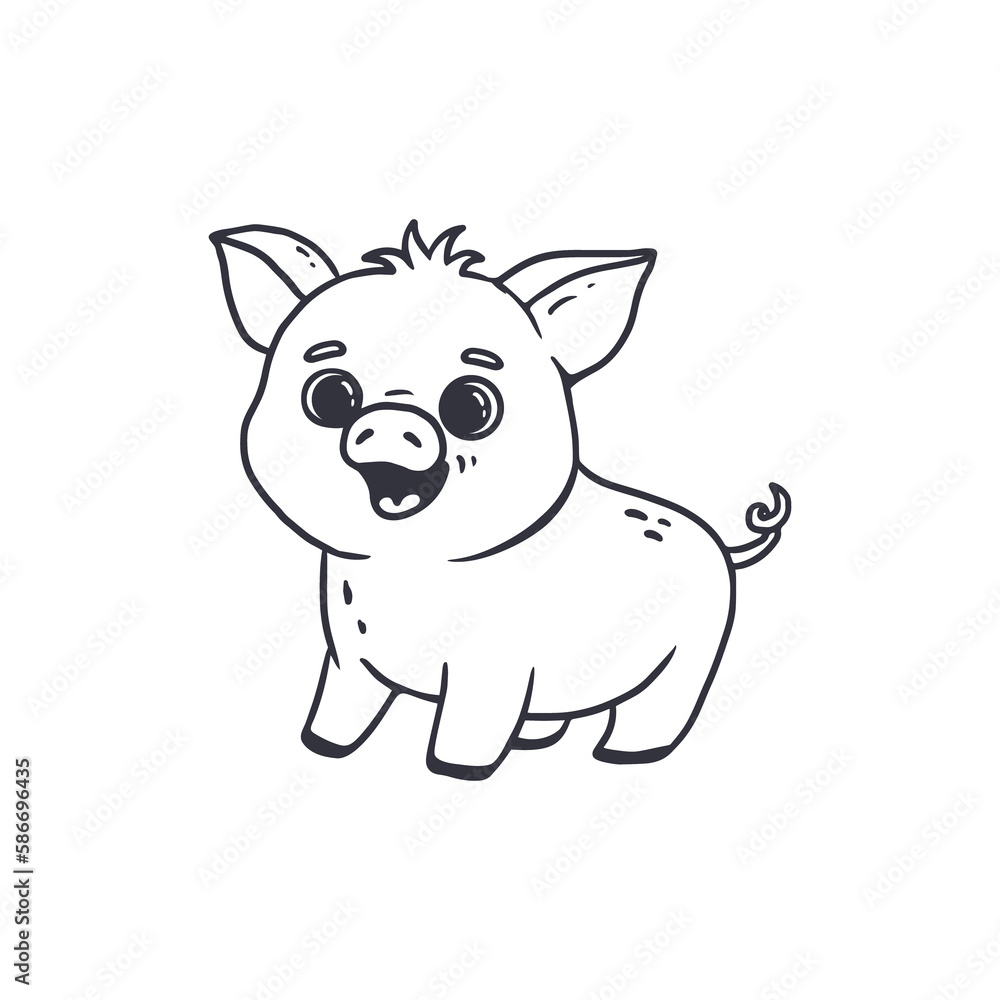 Cute cartoon pig, doodle, outline,coloring Cute cartoon pig, doodle, outline,coloring