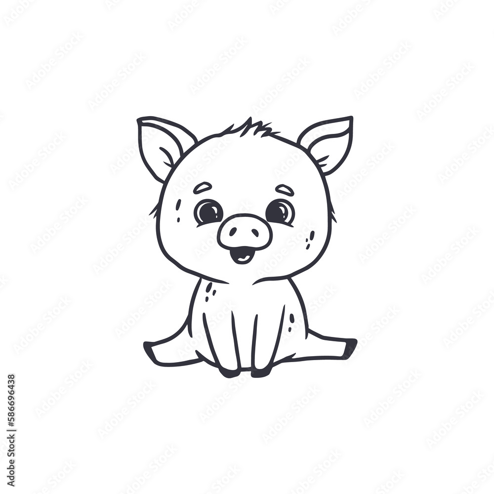 Cute cartoon pig, doodle, outline. Cute cartoon pig, doodle, outline.