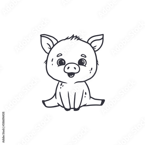 Cute cartoon pig, doodle, outline.