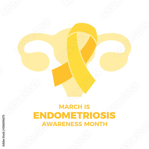 March is Endometriosis Awareness Month vector illustration. Yellow awareness ribbon and uterus icon vector isolated on a white background. Female reproductive health icon. Important day photo