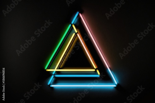 Neon Triangle Outline On A Black Background. Generative AI