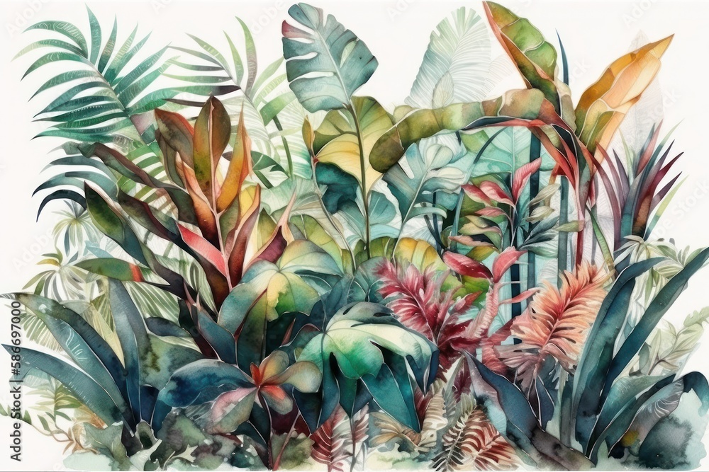 Obraz premium Tropical Plants Watercolor Isolated on White Background