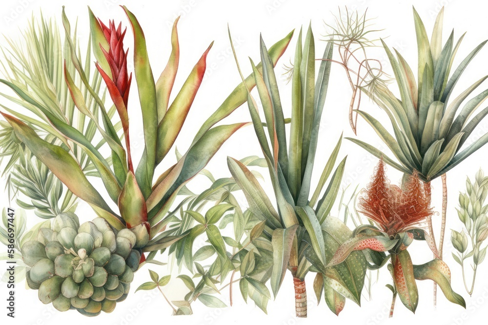 Obraz premium Tropical Plants Watercolor Isolated on White Background