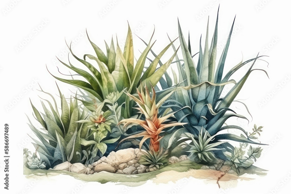 Fototapeta premium Tropical Plants Watercolor Isolated on White Background
