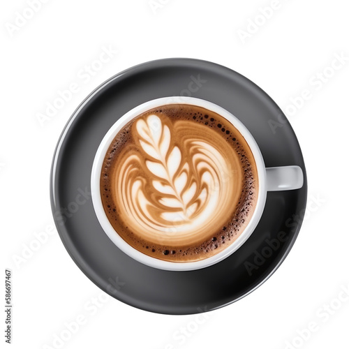 cup of cappuccino with latte art isolated on transparent background