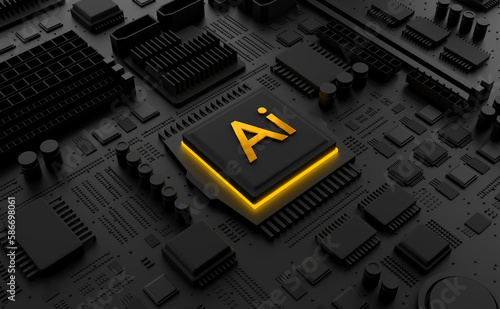 Artificial Intelligence Ai Technology Processor with Light - 3D Illustration Render