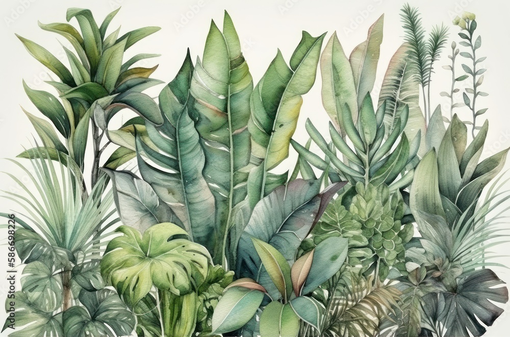 Obraz premium Tropical Plants Watercolor Isolated on White Background