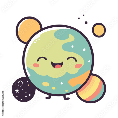 Cute earth planet smiling in space