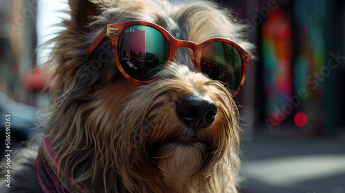 dog, super cool animal pet concept in sunglasses, an empty city street in the daytime (created with Generative AI) © AstralAngel