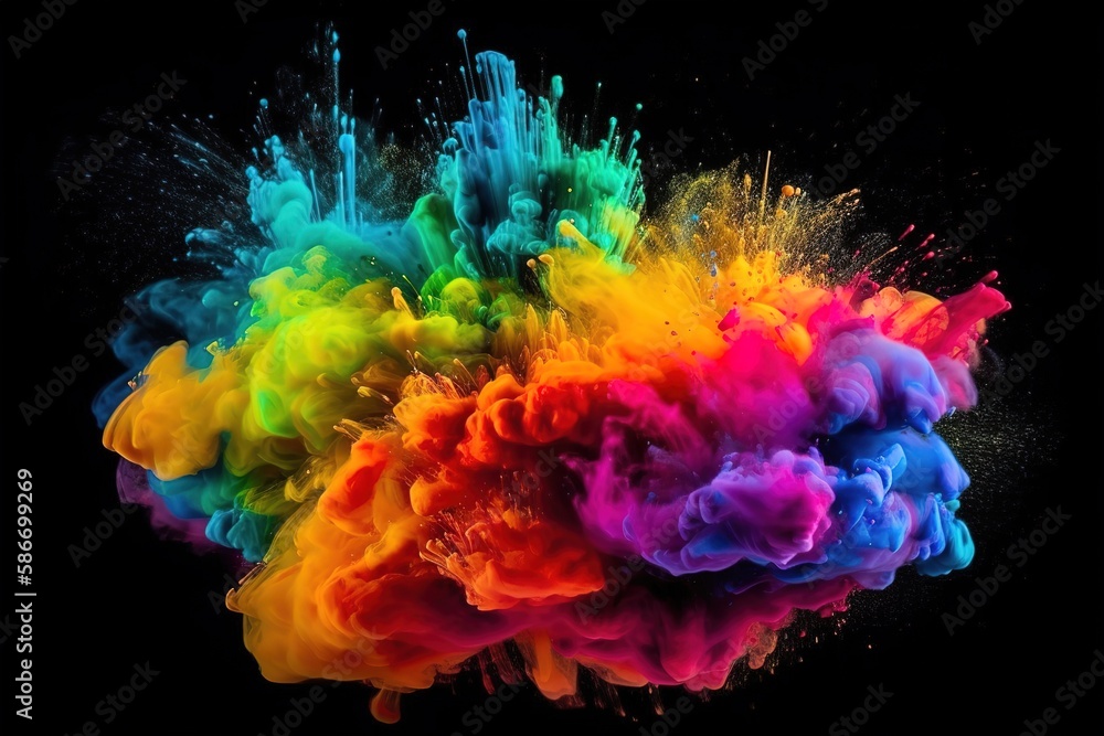 Colorful rainbow holi paint splash, color powder explosion, , Generative AI