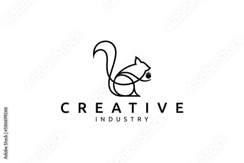 squirrel logo eating acorn