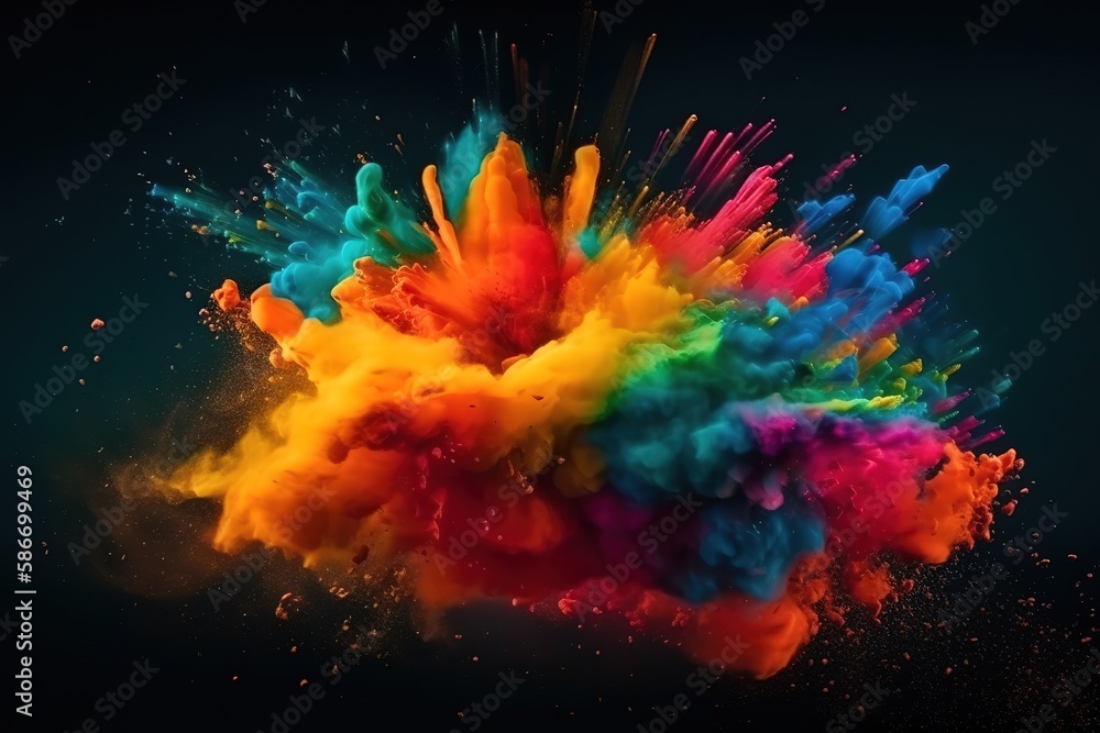 Colorful rainbow holi paint splash, color powder explosion, , Generative AI