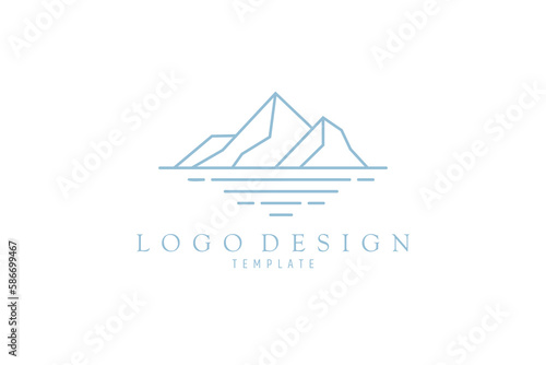 Ice Mountain or Iceberg logo vector with simple line art style in blue color