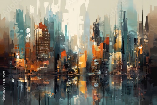 Abstract painting of urban skyscrapers. , Generative AI