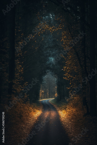 Road in magic forest. Illustrator AI Generative