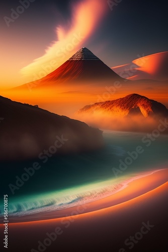 Mountain with sunset in the afternoon with clouds above