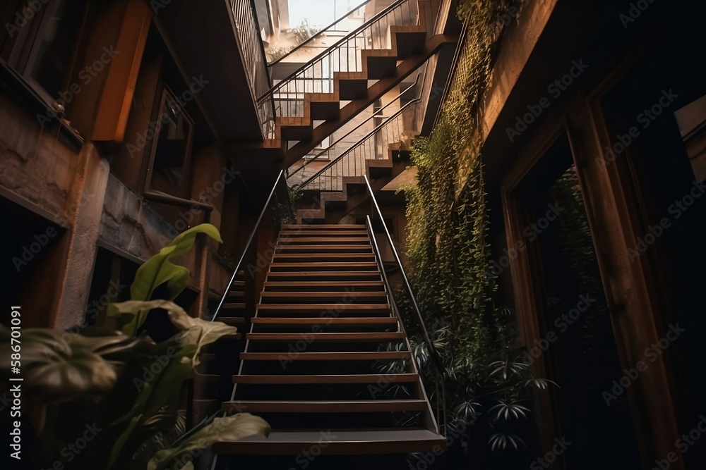 The spiral staircase creating a stunning visual effect created with Generative AI technology