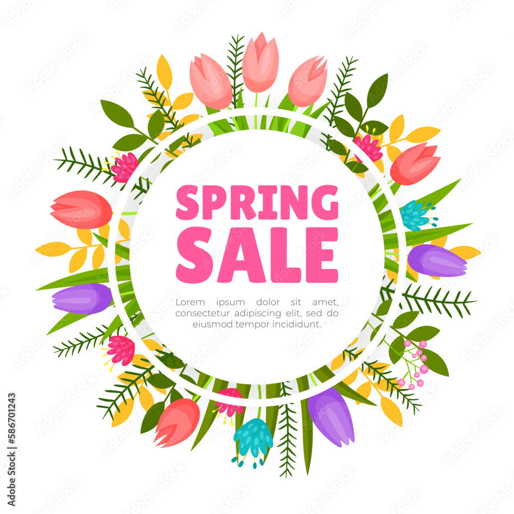 Spring Sale Banner Design with Beautiful Flowers Vector Template