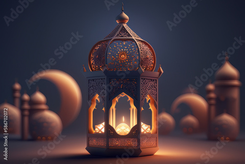 Happy Ramadan Kareem. mosque lantern. Illustrator AI Generative