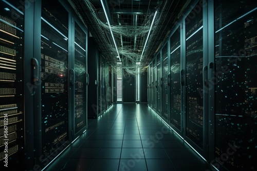 The data center hums with the sound of thousands of interconnected lines and dots, each representing a vital piece of information flowing through the system. Generative AI