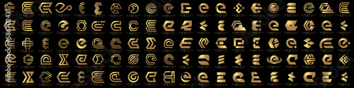 mega collection letters E logo design inspiration. minimalist abstract letter logos with gold color
