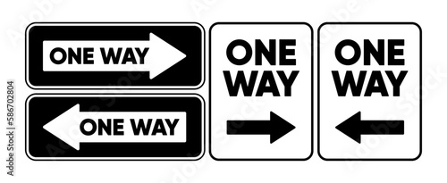 One Way street sign. Arrow and wording one way. Warning or caution sign. Vector illustration.