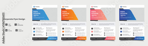 a bundle of 4 templates of different colors a4 flyer template, corporate business flyer template vector design, modern business flyer template, vector illustration template in A4 size .