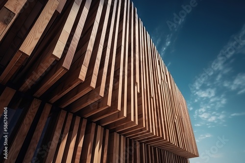 Line of wood in detail building and blue sky abstract architecture background, Generative AI