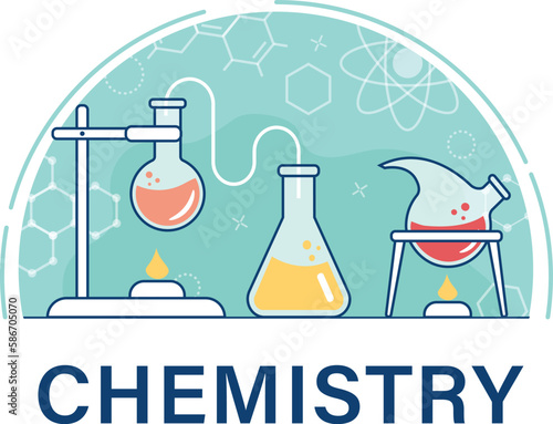 Chemical experience in the laboratory. Scientific experiment, research. Flat vector illustration