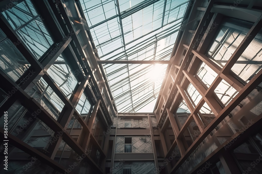 Low Angle View Of Skylight In Building, Generative AI