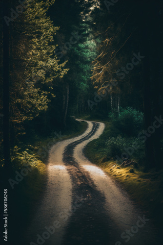 Road in magic forest. Illustrator AI Generative