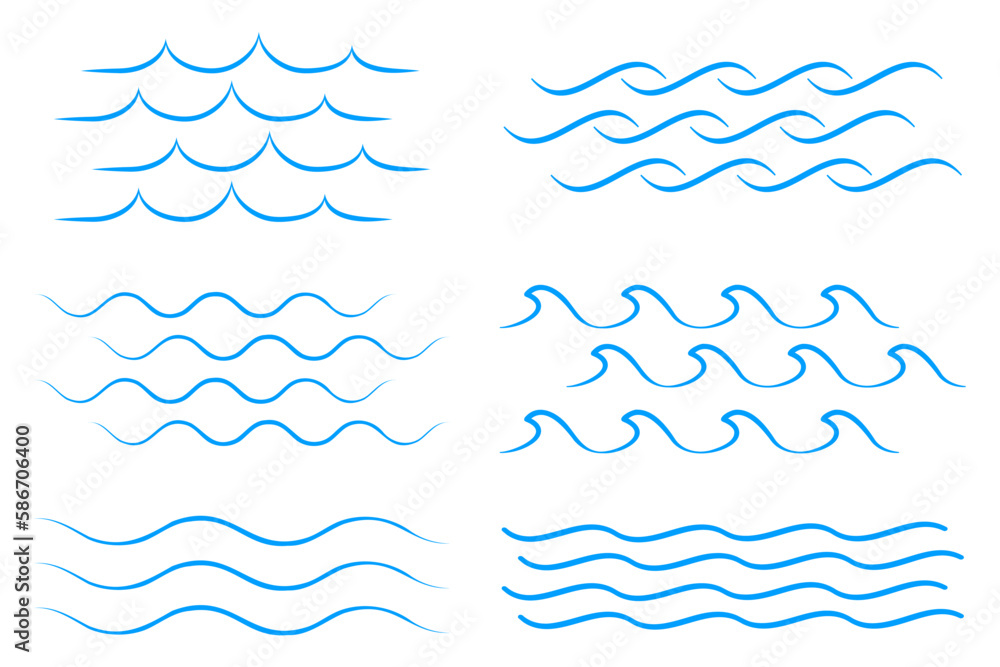 Sea wave icon set. Collection of thin line waves. Flat vector illustration Sea wave icon set. Collection of thin line waves. Flat vector illustration