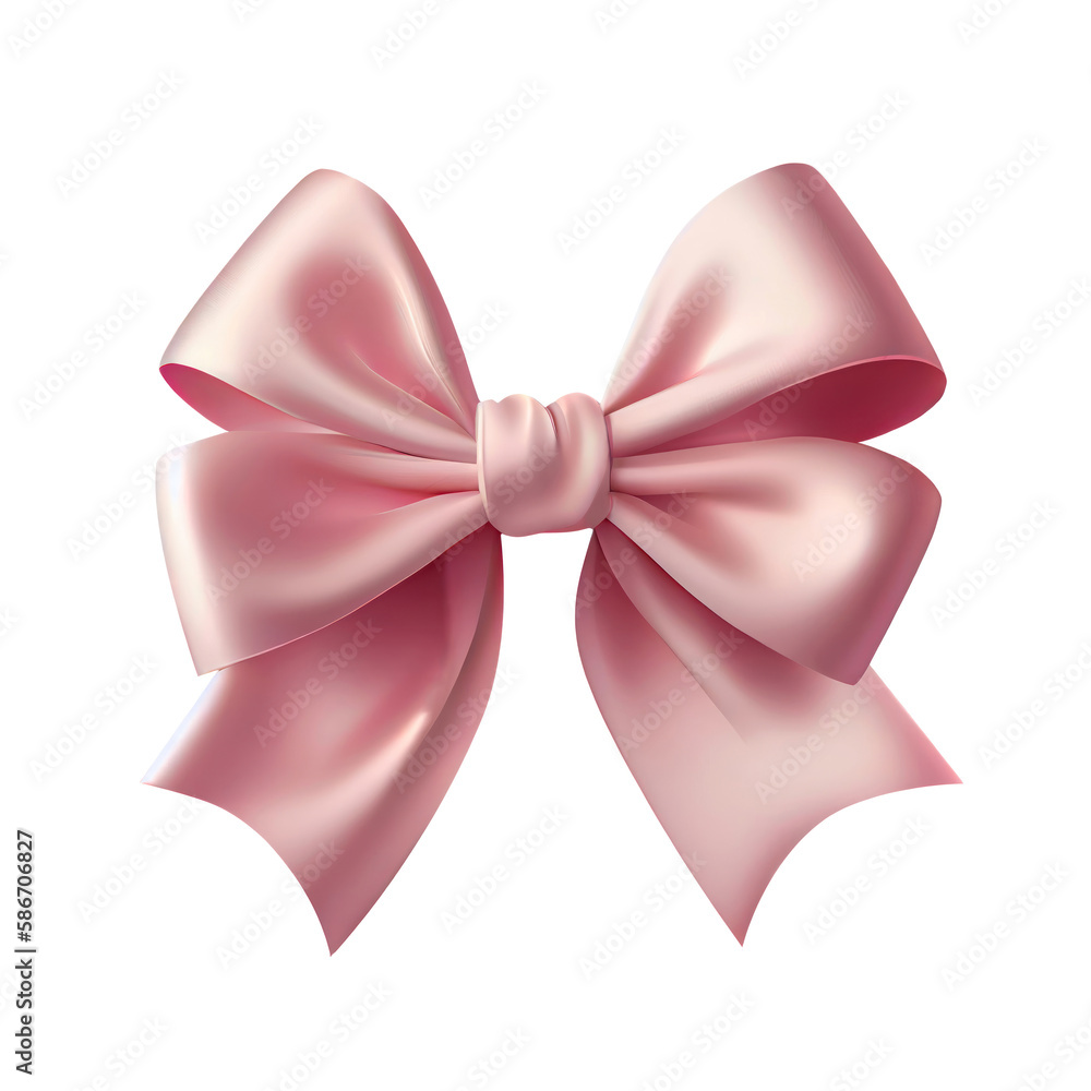 Realistic pink bow isolated on white background, ai generation