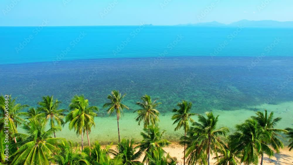 The view from the drone above the clear waters near the shore of Koh Samui is breathtaking. The crystal-clear waters reveal a vibrant and thriving coral reef ecosystem beneath. Thailand. 4K
The view from the drone above the clear waters near the shore of Koh Samui is breathtaking. The crystal-clear waters reveal a vibrant and thriving coral reef ecosystem beneath. Thailand. 4K