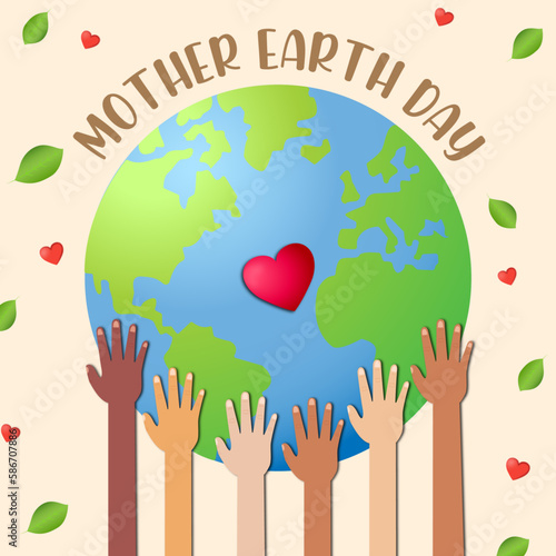 Banner ilustración para el día de la tierra, mundo con manos .