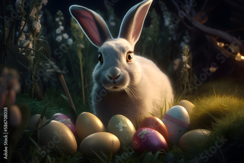 Foto easter bunny with easter eggs