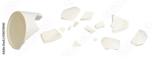 Bild auf Leinwand Set of ceramic fragments of broken vase isolated on white or translated backgrou
