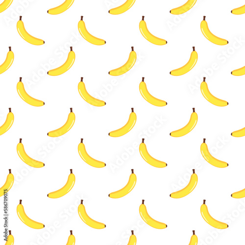 Banana vector seamless pattern on white.