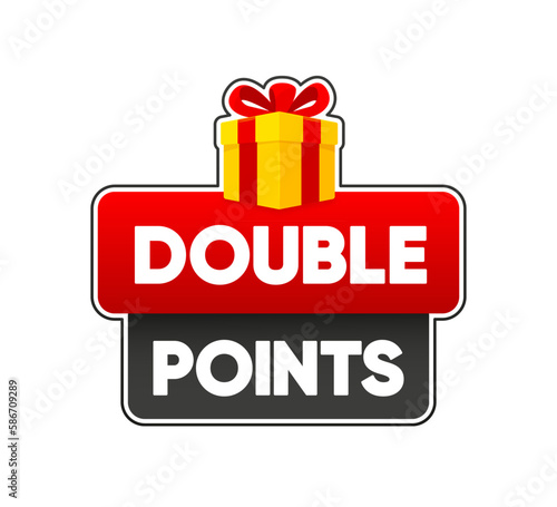 Double Points. Flat banner with red double prize. Promotion design. Vector illustration.