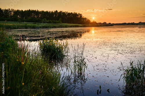 Red sunset over the pond in Czajki