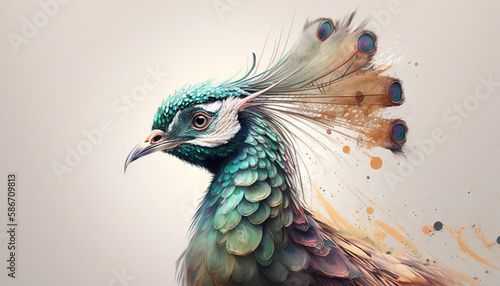 Peacock abstract wallpaper. Soft background with cute peafowl bird in Pastel colors generative ai