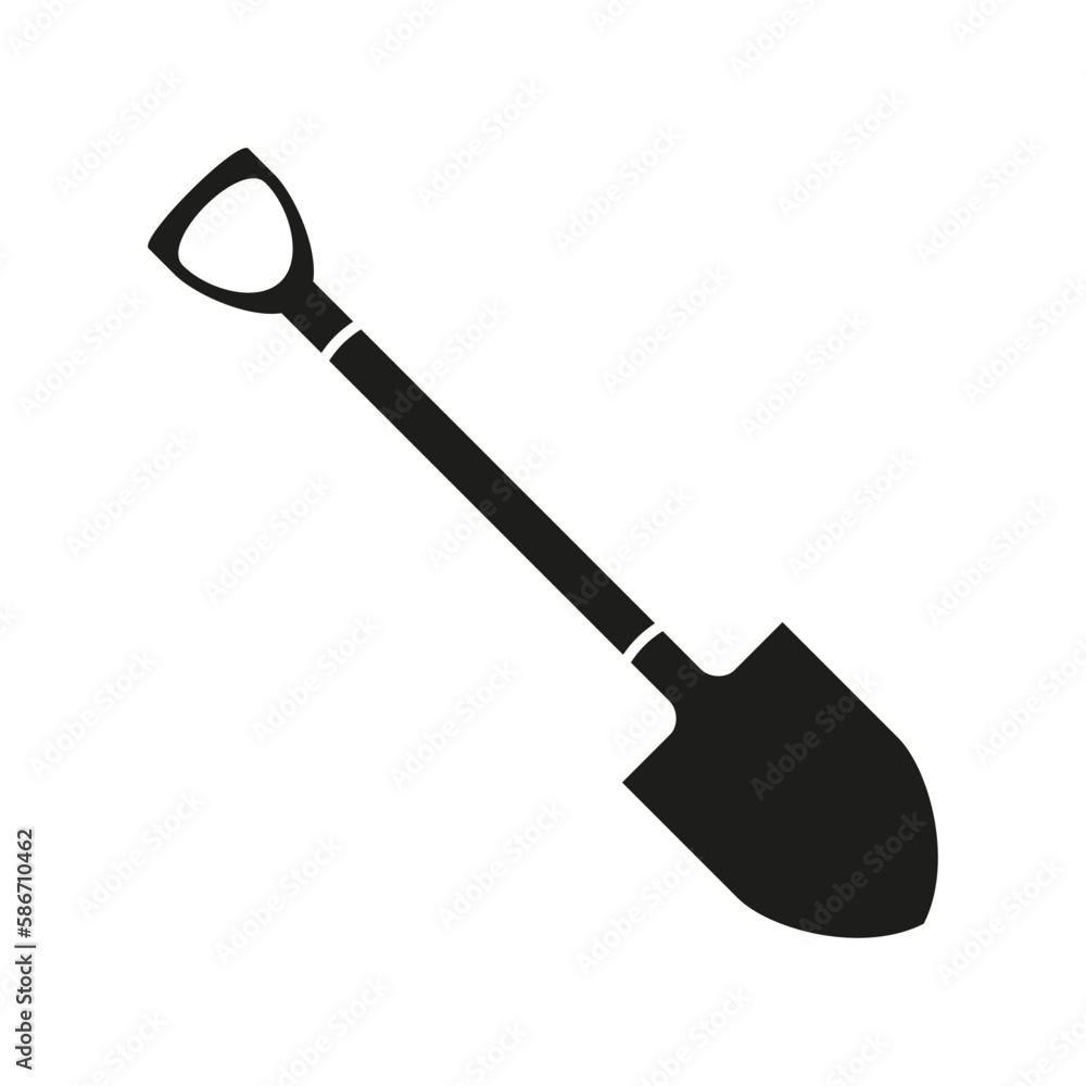 Garden shovel vector icon. Isolated black silhouette on white background.