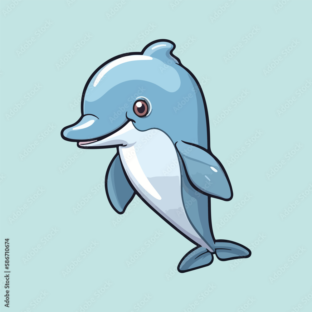 Fototapeta premium Adorable Dolphin Drawing, Marine Life Illustration, Ocean Animal Art
