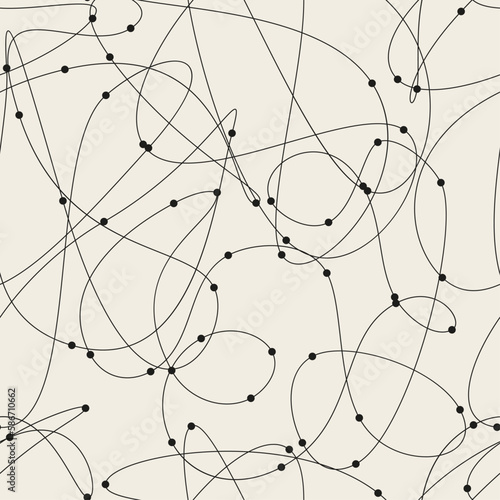 Vector seamless pattern. Decorative texture with tangled curved lines. Scrawl squiggly in pastel colors.