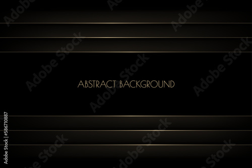 Vector abstract black premium background with horizontal golden stripes, lines. Modern luxurious elegant backdrop in dark color for exclusive posters, banners, invitations, business cards.