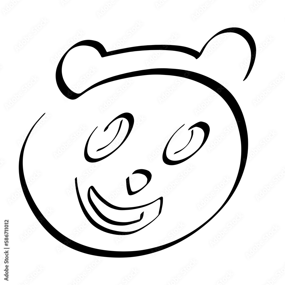 cookies or round toy in the shape of the head of a cheerful bear, black abstract contour on a white background cookies or round toy in the shape of the head of a cheerful bear, black abstract contour on a white background