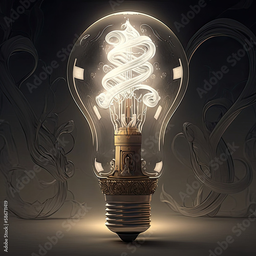 Illustration of a light bulb with light design inside it.