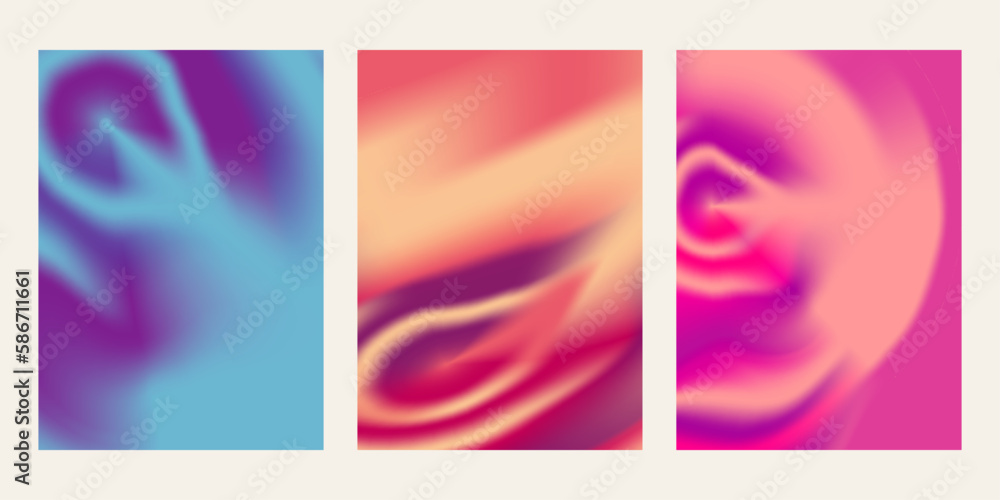 Set of vector abstract gradient fluid background. Gradient liquid mesh illustration. Template for booklet, flyer, cover, magazine, invitation.