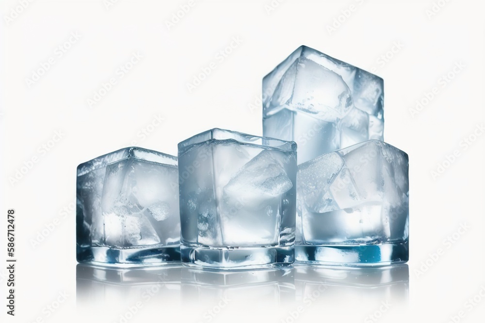 Obraz premium Ice cubes on white background, Generative AI.