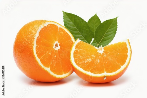 Group of slices, whole of fresh orange fruits isolated on white background, Generative AI.